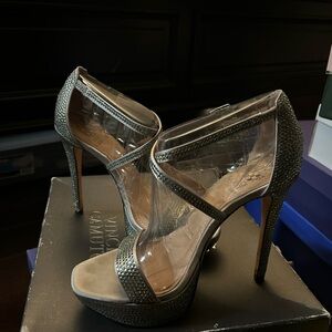 Vince Camuto Silver Stiletto Heels with Cross-Strap Design VC-Gernetto